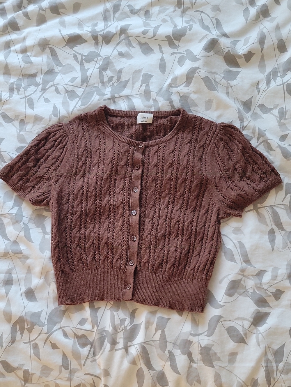 Aritzia Short-Sleeve Cable Knit Cardigan - Brown